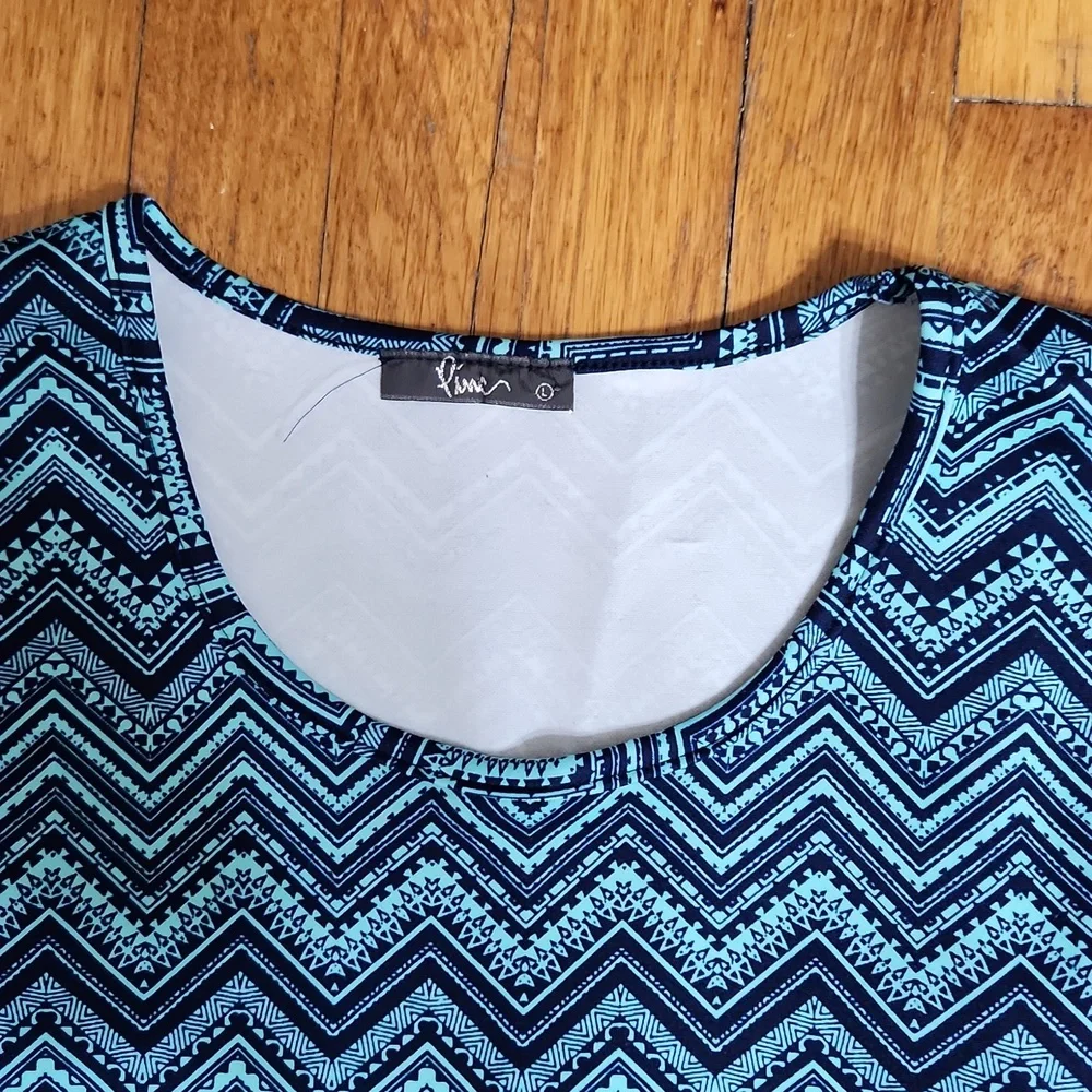 Pime Womens Large Zigzag Teal Dress - Picture 3 of 5